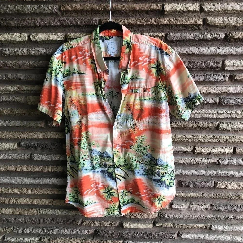 Dog Threads Men's Hawaiian Tropical Landscape Short Sleeve Camp Shirt